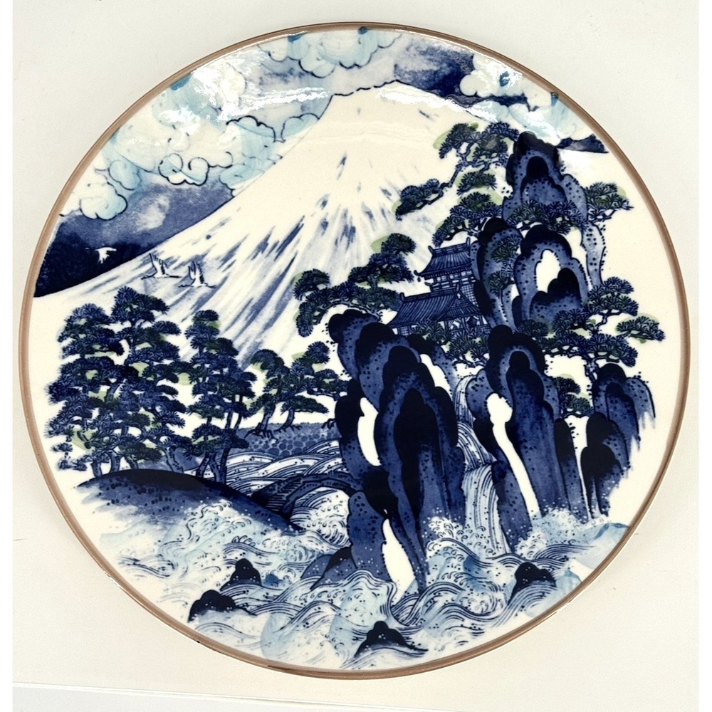 Blue &‎ White Japanese Decorative Plate 12.5" Scenic Art Display